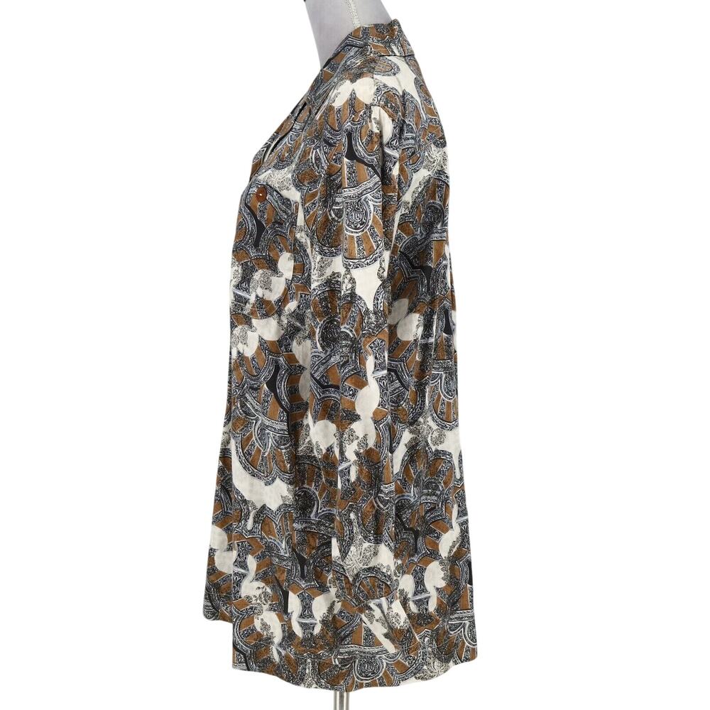 Laurel Escada Top Womens 6 Gray Brown Paisley Cotton Blouse Pockets Vintage - Picture 13 of 16